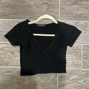 Brandy Melville Black V-Neck Short Sleeve Knit Top